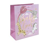 Eurowrap It's A Girl Gift Bag With Gift Tag - Gift Bag for New Baby, Baby Shower, Newborn - Eco Friendly Bag 100% Recyclable - Baby Girl Gift Wrap Occasion Present - Large Size