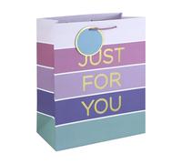 Eurowrap Just For You Large Gift Bags Pack of 3 - Pastel Stripe Present Bags with Foil Finish, White Kraft Paper & Paper Woven Handles - Gift Bags for Girls, Women, Birthday & Valentine’s Day