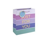 Eurowrap Just For You Medium Gift Bags Pack of 6 - Pastel Stripe Present Bags with Foil Finish, White Kraft Paper & Paper Woven Handles - Gift Bags for Girls, Women, Birthday & Valentine’s Day