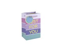 Eurowrap Just For You Small Gift Bag - Pastel Stripe Present Bag with Foil Finish, White Kraft Paper & Paper Woven Handles - Gift Bag for Girls, Women, Birthday, Mother’s Day & Valentine’s Day