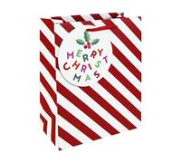 Eurowrap Large Christmas Candy Cane Gift Bag - Xmas Present Bag with Red & White Striped Design - Red Ribbon Handle - Recyclable Paper Bag for Seasonal Wrapping