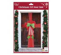 Eurowrap Large Christmas Elf Door Bow Red Green with Hanging Elf Legs Christmas Xmas Door Decoration