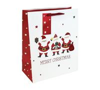 Eurowrap Large Christmas Merry Xmas Santa Present Gift Bag - White Kraft Design with Red Foil - Red Ribbon Handle - Recyclable Paper Bag for Festive Wrapping