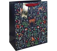 Eurowrap Large Christmas Paper Gift Bag With Woodland Animals Design & Red Ribbon Handles 33 X 26 X 14Cm