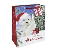 Eurowrap Large Christmas Westie Dog Gift Bag - Festive Winter Scene with Presents - Red Ribbon Handle - Recyclable Paper Bag