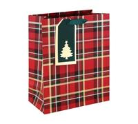 Eurowrap Large Gift Bag, Red Tartan Design, Christmas 33cm | Large gift bag with red tartan design, matching gift tag, FSC paper, foil finish and grosgrain handle.