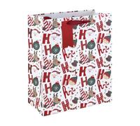 Eurowrap Large Gift Bag, White Kraft HoHoHo, Christmas, 33cm | Large gift bag with white kraft HoHoHo design, matching gift tag, FSC paper, textured finish and grosgrain handle.