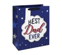 Eurowrap Large Gift Bag with Best Dad Ever Foil Finish Blue Star Design, Included Gift Tag, Grosgrain Handle and Red Inside Print, for Fathers Day or Dads Birthday