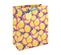 Eurowrap Lemons Large Pink Birthday Gift Bag with Yellow Lemon Print & Ribbon Handles - Happy Birthday Gift Packaging for Girls, Women, Mother’s Day & Valentine’s Day