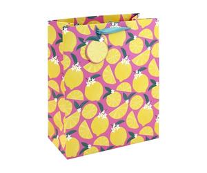 Eurowrap Lemons Large Pink Birthday Gift Bag with Yellow Lemon Print & Ribbon Handles - Happy Birthday Gift Packaging for Girls, Women, Mother’s Day & Valentine’s Day