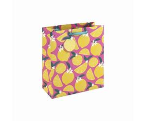 Eurowrap Lemons Medium Pink Birthday Gift Bag with Yellow Lemon Print & Ribbon Handles - Happy Birthday Gift Packaging for Girls, Women, Mother’s Day & Valentine’s Day