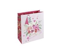 Eurowrap Love Letter Valentines Mothers Day Anniversay Roses With Love White Kraft Paper Gift Bag Made from 100% Recycled Paper Medium Size