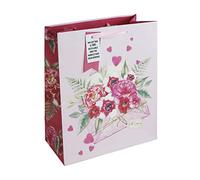 Eurowrap Love Letter Valentines Mothers Day Anniversay Roses With Love White Kraft Paper Gift Bag Made from 100% Recycled Paper Large Size