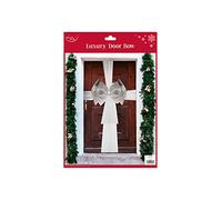Eurowrap Luxury Silver & White Christmas Door Bow Large Elegant Decorative Front Door Entrance Bow Great for Festive Parties & Weddings