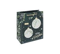 Eurowrap Medium Christmas Bauble Gift Bag - Festive Greenery & Snowflake Design with Gold Foil Detail - Rope Handle - Recyclable Paper Bag for Wrapping Presents