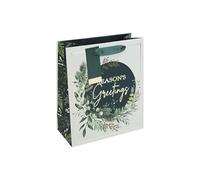 Eurowrap Medium Christmas Bauble Gift Bag - Green Botanical Wreath Design with Gold Foil Detail - Ribbon Handle - Recyclable Paper Bag for Seasonal Wrapping