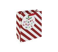 Eurowrap Medium Christmas Candy Cane Gift Bag - Xmas Present Bag with Red & White Striped Design - Red Ribbon Handle - Recyclable Paper Bag for Seasonal Wrapping