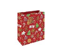 Eurowrap Medium Christmas Gingerbread Gift Bag - Festive Red Design with Biscuits, Candy Canes & Baubles - Red Ribbon Handle - Recyclable Paper Bag for Xmas Wrapping
