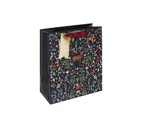 Eurowrap Medium Christmas Woodland Animals Gift Bag - Festive Present Bag with Deer, Fox & Forest Design - Red Ribbon Handle - Recyclable Paper Bag for Seasonal Wrapping