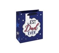 Eurowrap Medium Gift Bag with Best Dad Ever Foil Finish Blue Star Design, Included Gift Tag, Grosgrain Handle and Red Inside Print, for Fathers Day or Dads Birthday