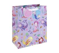 Eurowrap Mermaid Large Gift Bag - Purple Underwater Present Bag with Mermaid Illustration, Seashell Tag & Ribbon Handles - Premium Birthday & Celebration Gift Packaging for Girls & Children