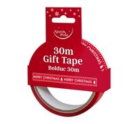Eurowrap Merry Christmas Red Printed Gift Sticky Tape - 30m Roll, Decorative Holiday Wrapping Adhesive for Presents, Xmas Crafts, Party Decorations, Festive Red and White Packaging Tape for Gift Wrap