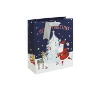 Eurowrap Merry Christmas Santa Scene Gift Bag with Silver Gift Tag Xmas Gift Wrap Medium