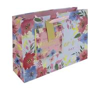 Eurowrap Mother's Day Shopper Gift Bag with Card - Blue Floral Design with Pink Printed Inside, Ribbon Handle & Matching Greeting Card - Perfect for Mother’s Day Gifts