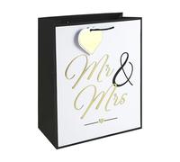 Eurowrap Mr & Mrs Large Gift Bag - Black & White Wedding Present Bag with Embossed Foil Textured White Kraft Paper & Paper Woven Handles - Premium Gift Packaging for Weddings & Anniversaries