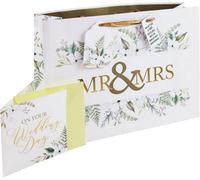 Eurowrap Mr & Mrs Wedding Gift Bag With Greeting Card White Kraft Gift Bag With Handles For Wedding Presents Xxl
