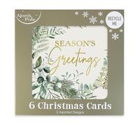 Eurowrap North Pole 6 Christmas Cards - Luxury Festive Card Pack with 2 Assorted Botanical and Bauble Designs - Eco-Friendly Recyclable Cards for Friends and Family