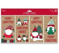 Eurowrap North Pole Christmas Xmas Money Cash Gift Wallets & Envelopes, Kraft Gnomes Gonks - Pack of 4 (X31837MWC)
