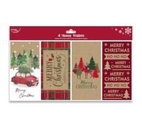 Eurowrap North Pole Christmas Xmas Money Cash Gift Wallets & Envelopes, Kraft - Pack of 4 (X34256MWX)