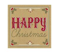 Eurowrap Pack of 12 Assorted Brown Kraft Christmas Cards Seasonal Message, 2 Designs Holly Jolly Christmas and Happy Christmas Eco Friendly Packaging 100% Recyclable