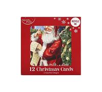 Eurowrap Pack of 12 Assorted Christmas Cards Xmas Traditional Santa, 2 Designs Merry Christmas and Christmas Wishes
