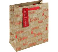 Eurowrap Pack Of 12 Christmas Deck The Halls Kraft Text Medium Bags