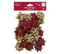 Eurowrap Pack of 16 Brown Kraft Red and Gold Luxury Gift Bows Traditional Christmas Birthday Present Xmas Gift - Eco Friendly - Gift Bows for Christmas - Decorative Bows for Presents