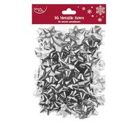 Eurowrap Pack of 16 Metallic Silver Luxury Gift Bows Traditional Christmas Birthday Present Xmas Gift - Gift Bows for Christmas - Decorative Bows for Presents
