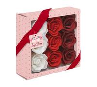 Eurowrap Pack of 9 Red and White Soap Roses - Valentines Day - Gift For Her - At Home Spa Day - Love, Flowers