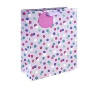 Eurowrap Pink and Purple Spots Gift Bag With Gift Tag - Gift Bag for Her, Birthdays, Mother's Day, Wedding, Celebration - Vibrant Bright Female Birthday Gift Wrap Occasion Present - Large Size