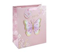 Eurowrap Pink Especially For You Pink Butterfly Paper Gift Bag With Gift Tag Mothers Day Valentines Spring Easter Birthday Womens Love Large