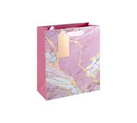 Eurowrap Pink Marble Medium Gift Bag - Pink & Gold Marble Present Bag with Ribbon Handles & Tag - Gift Bag for Girls, Women, Birthday, Mother’s Day & Valentine’s Day