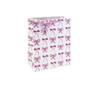Eurowrap Present Bow Medium Gift Bag with Ribbon Handles, Pink Bow Pattern Design, Matching Bow Gift Tag, Stylish Gift Bag for Mother’s Day and Birthday