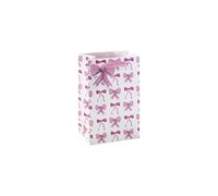 Eurowrap Present Bow Small Gift Bag with Ribbon Handles, Pink Bow Pattern Design, Matching Bow Gift Tag, Stylish Gift Bag for Mother’s Day and Birthday