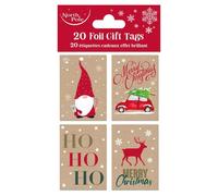 Eurowrap Rectangular Foil Christmas Pack of 20 Gift Tags Xmas, 4 Assorted Designs, Sim Kraft X34557GTC