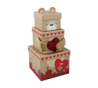 Eurowrap Set of 3 Valentines Love Bear Novelty Stackable Nest Gift Boxes Present Cute Characters Hamper Gift Set Brown