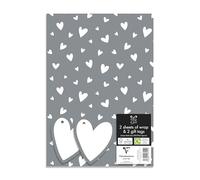 Eurowrap Silver and White Heart Gift Wrap Paper Weddings Love Valetines Day Birthday Occassions 2 Sheets & 2 Gift Tags 50cm x 70cm
