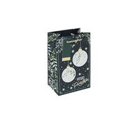 Eurowrap Small Christmas Bauble Gift Bag - Festive Greenery & Snowflake Design with Gold Foil Detail - Rope Handle - Recyclable Paper Bag for Wrapping Presents
