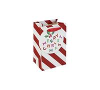Eurowrap Small Christmas Candy Cane Gift Bag - Xmas Present Bag with Red & White Striped Design - Red Ribbon Handle - Recyclable Paper Bag for Seasonal Wrapping