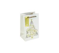 Eurowrap Small Christmas Gold Tree Gift Bag - Festive Present Bag with Merry & Bright Design - Rope Handle - Recyclable Paper Bag for Seasonal Wrapping